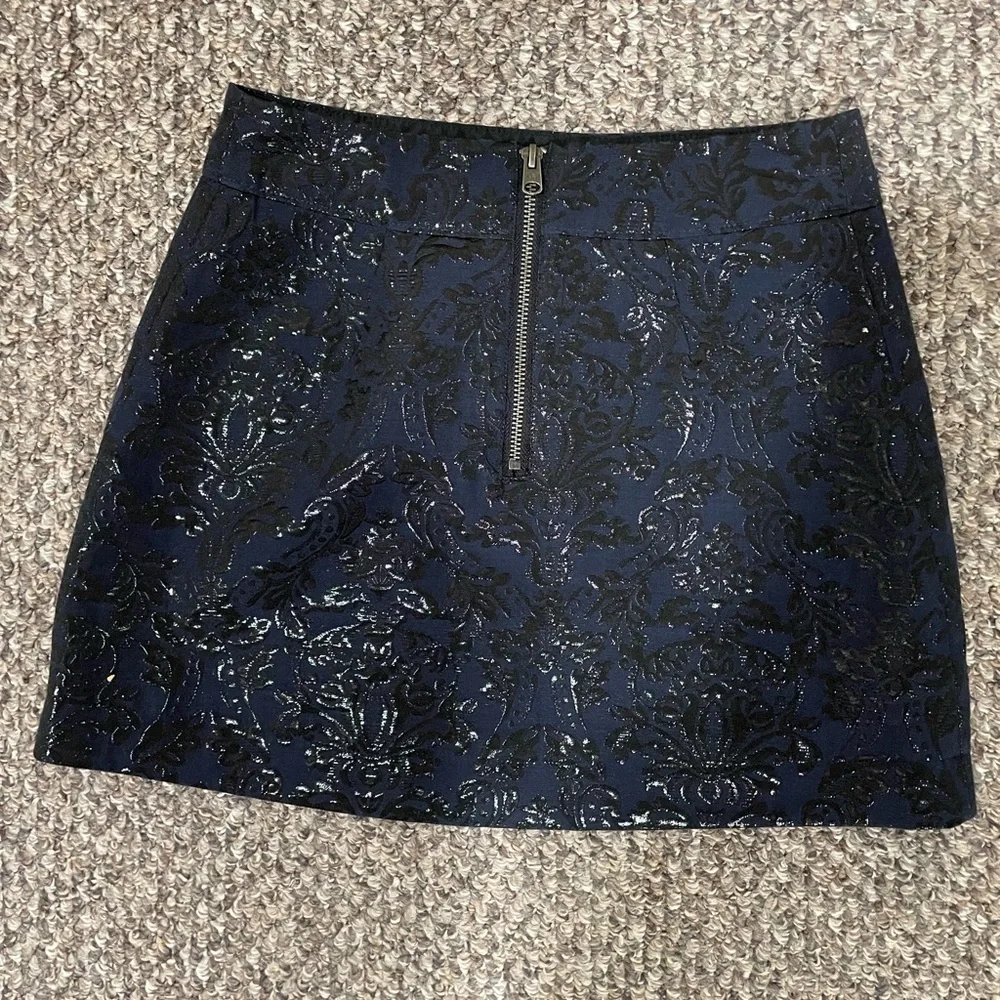 Abercrombie & Fitch Navy Brocade A-Line Skirt